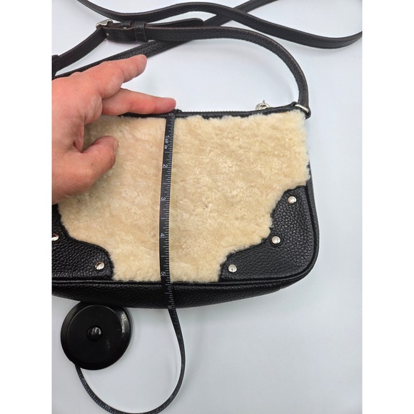 COACH Shearling Leather Crossbody Bag Black Studded Purse Designer - Picture 3 of 8